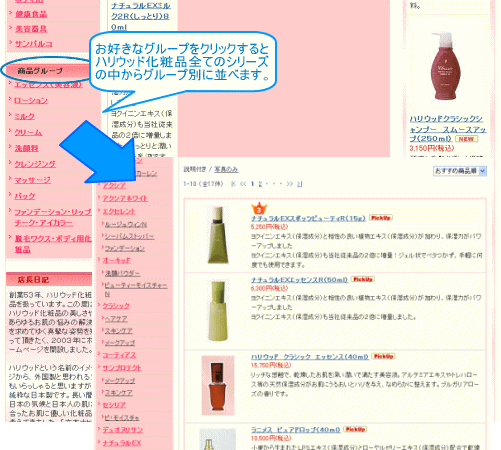 ハリウッド化粧品の通信販売 商品グループ検索